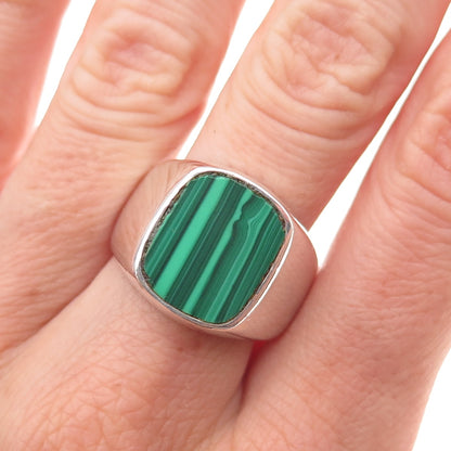925 Sterling Silver Vintage Mexico Real Malachite Signet Ring Size 8.5