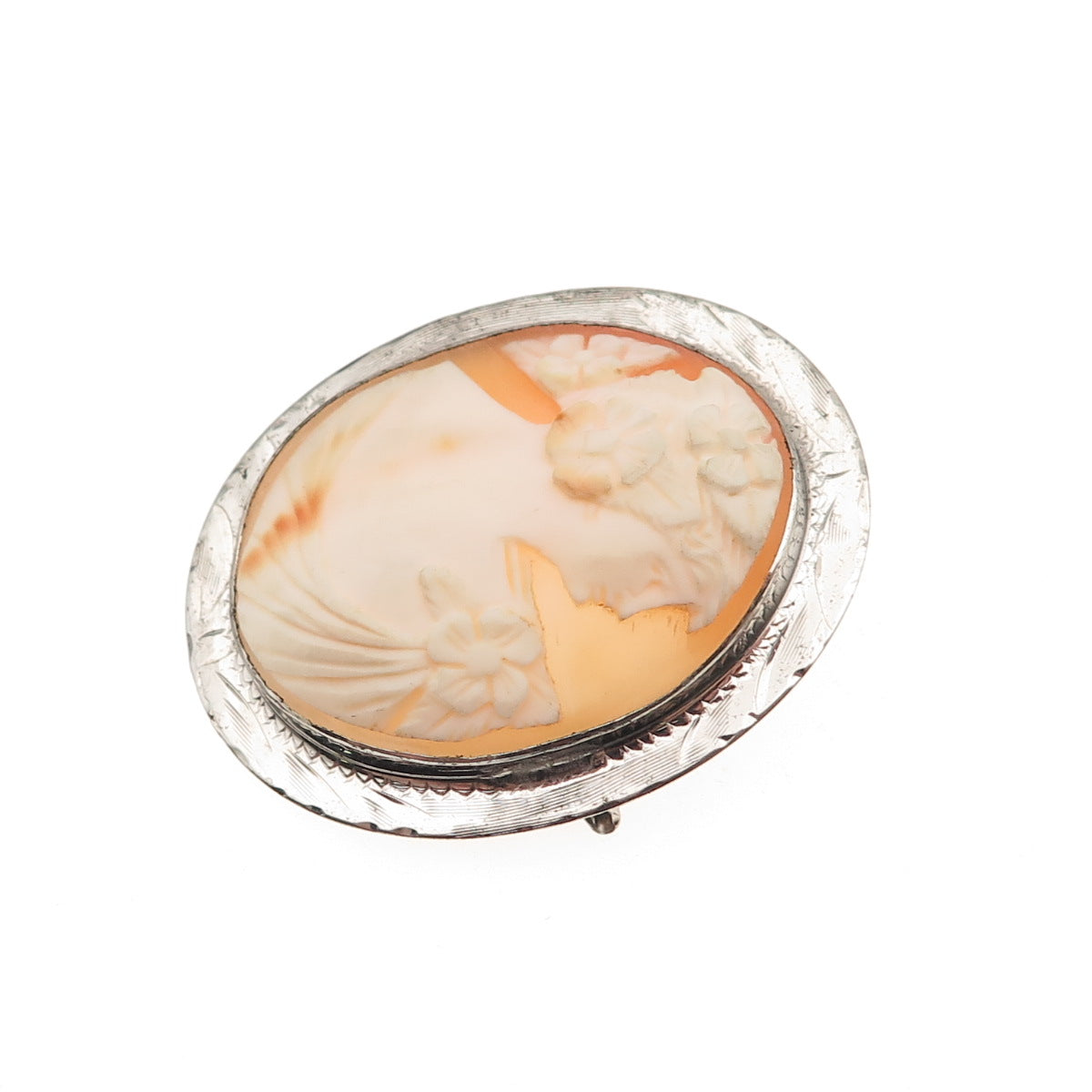 925 Sterling Silver Antique Art Deco Real MOP Carved Lady Cameo Pin Brooch