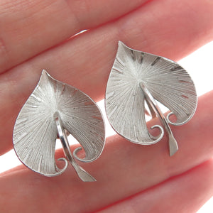 BINDER BROTHERS 925 Sterling Silver Vintage Leaf Screw Back Earrings
