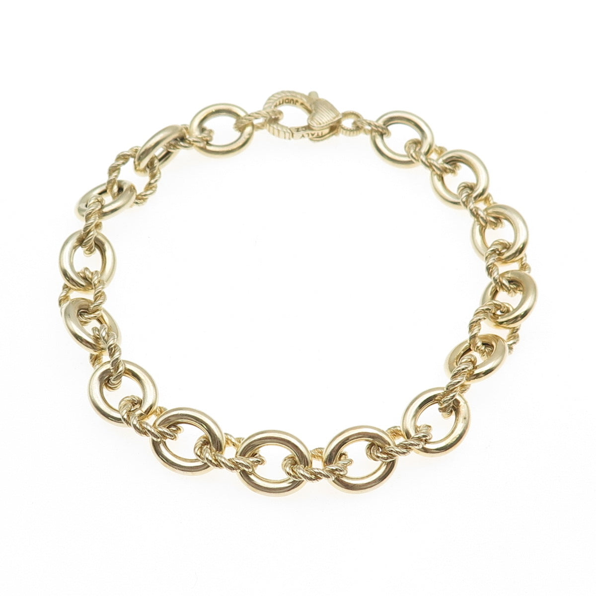 JUDITH RIPKA Sterling Silver Gold Plated Italy C Z Oval Cable Link Bracelet 8"