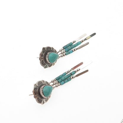 Quoc Turquoise Old Pawn 925 Sterling Silver Vintage Southwestern Dangle Earrings