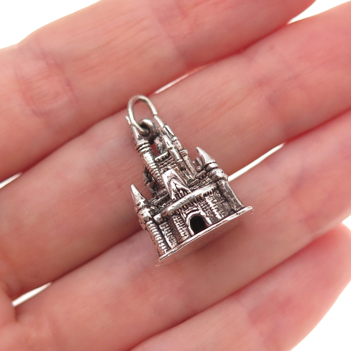 Disney 925 Sterling Silver Vintage Cinderella Castle Oxidized 3D Charm Pendant