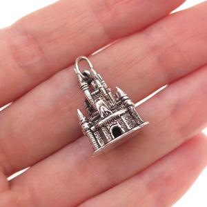 Disney 925 Sterling Silver Vintage Cinderella Castle Oxidized 3D Charm Pendant