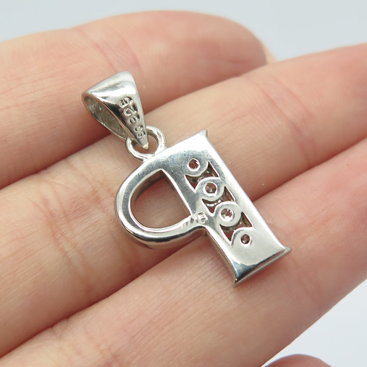 925 Sterling Silver Round-Cut C Z Letter "P" Initial Pendant