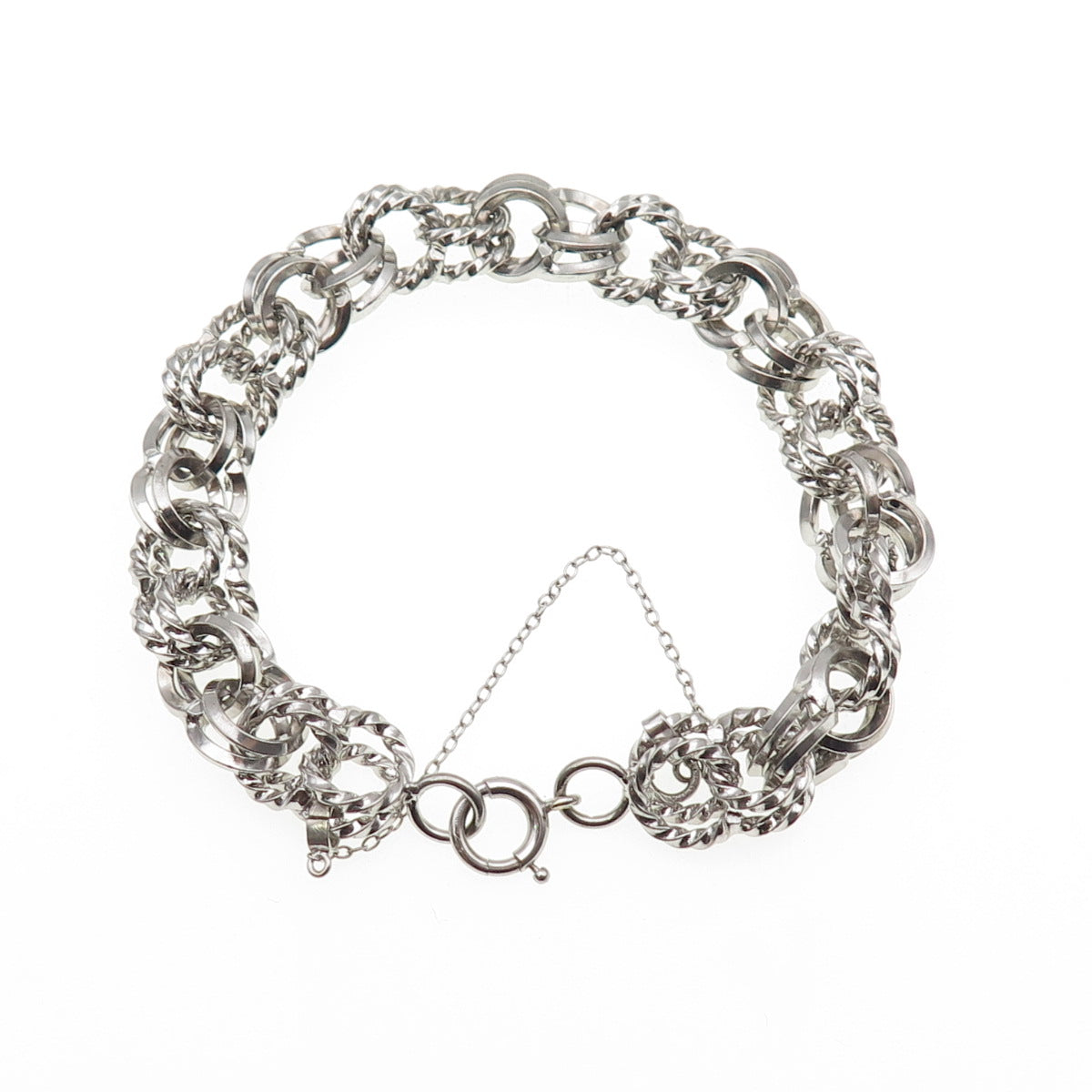 1/20 12K White Gold Filled Antique Art Deco Double Rolo Link Bracelet 6.75"