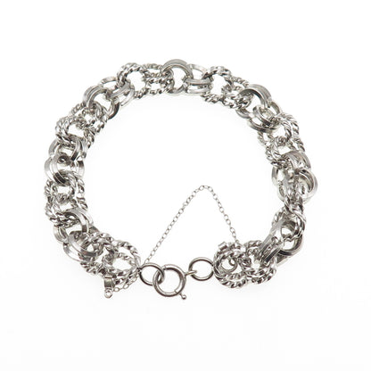 1/20 12K White Gold Filled Antique Art Deco Double Rolo Link Bracelet 6.75"