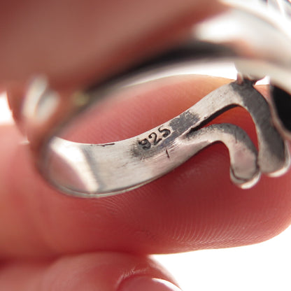 925 Sterling Silver Vintage Modernist Cat Couple Oxidized Ring Size 5