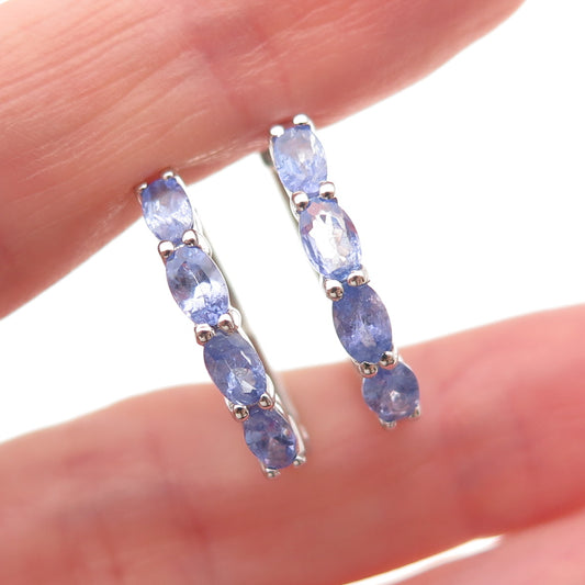 925 Sterling Silver Real Oval-Cut Tanzanite Hoop Earrings