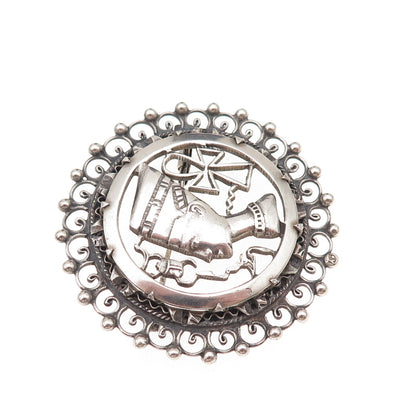 800 Silver Antique Art Deco Egyptian Nefertiti Pharoh Oxidized Pin Brooch