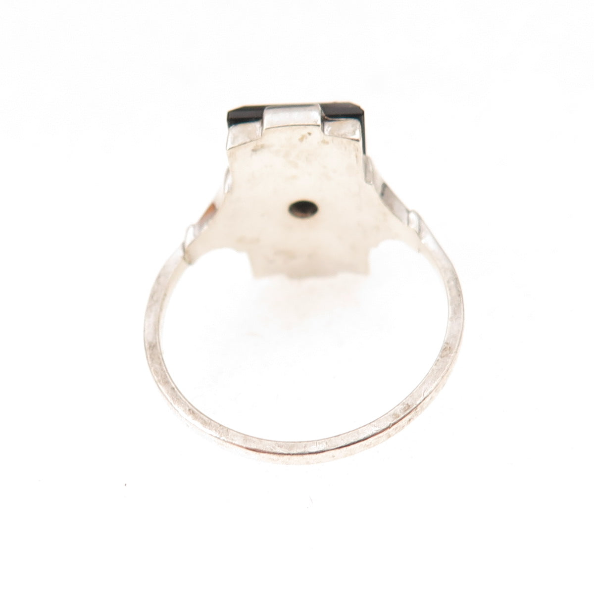 925 Sterling Antique Art Deco Real Diamond Accent & Black Onyx Ring Size 5.75