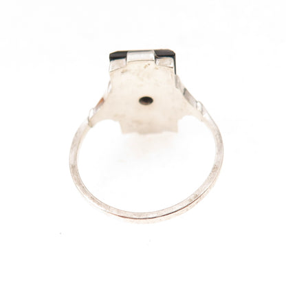 925 Sterling Antique Art Deco Real Diamond Accent & Black Onyx Ring Size 5.75