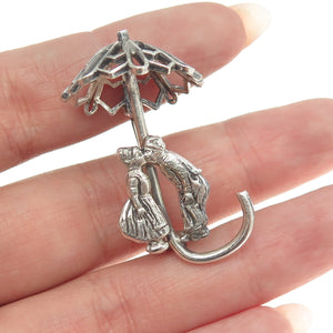 925 Sterling Silver Antique Art Deco Couple Under Umbrella Pin Brooch