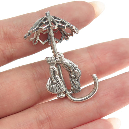 925 Sterling Silver Antique Art Deco Couple Under Umbrella Pin Brooch