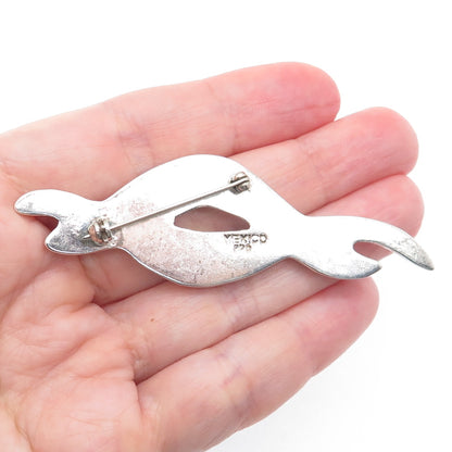 925 Sterling Silver Vintage Mexico Modernist Wavy Pin Brooch