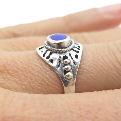 925 Sterling Silver Vintage Real Lapis Lazuli Modernist Ring Size 6.5