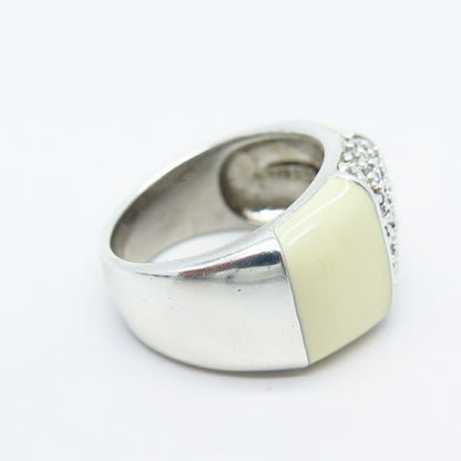 925 Sterling Silver White Onyx Imitation & C Z Ring Size 7.25