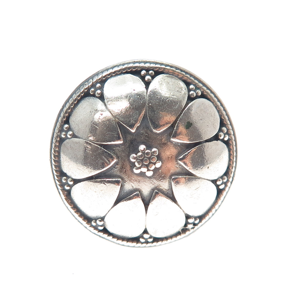 925 Sterling Silver Vintage Modernist Flower Oxidized Adjustable Ring Size 8.75