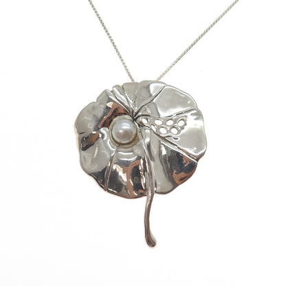 HAGIT GORALI Sterling Vintage Israel Real Pearl Floral Box Chain Necklace 28"