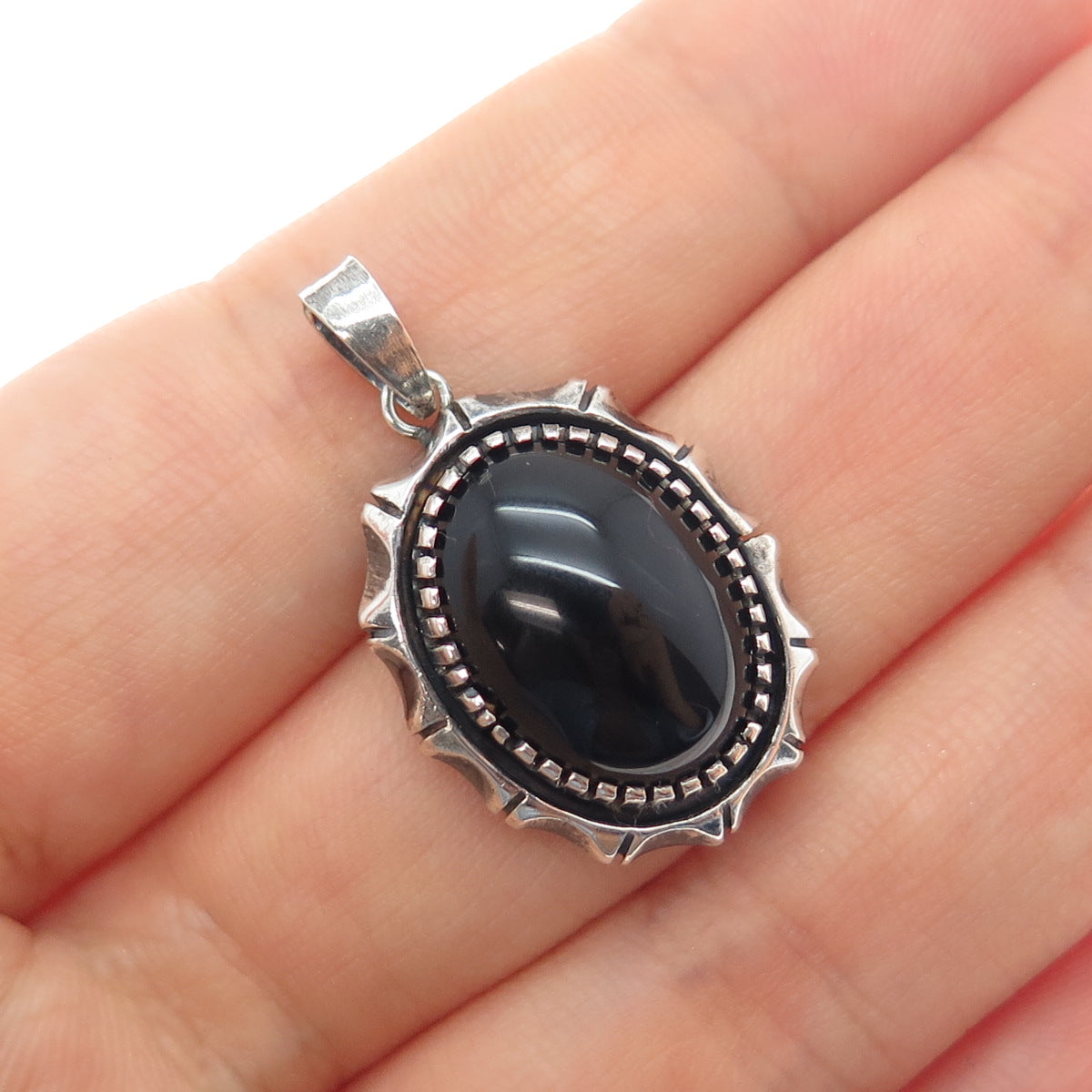925 Sterling Silver Vintage Real Black Onyx Oxidized Charm Pendant