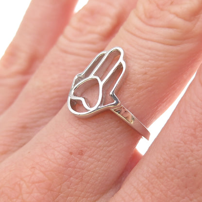 925 Sterling Silver Heart Hamsa Amulet Ring Size 7