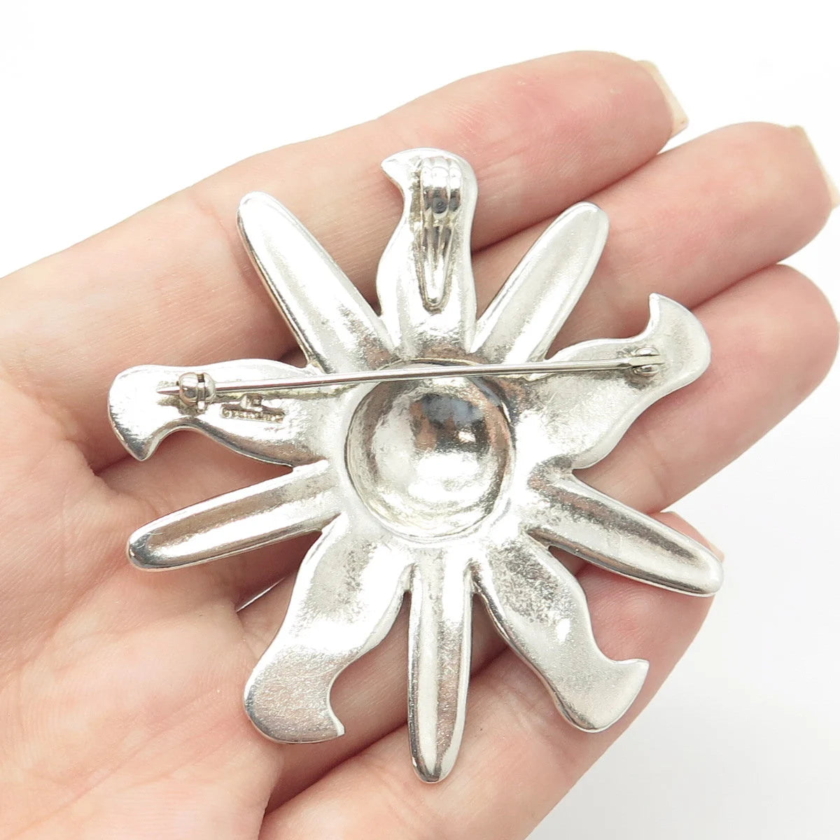 925 Sterling Silver Vintage Sun Pin Brooch / SIGNED "IC"