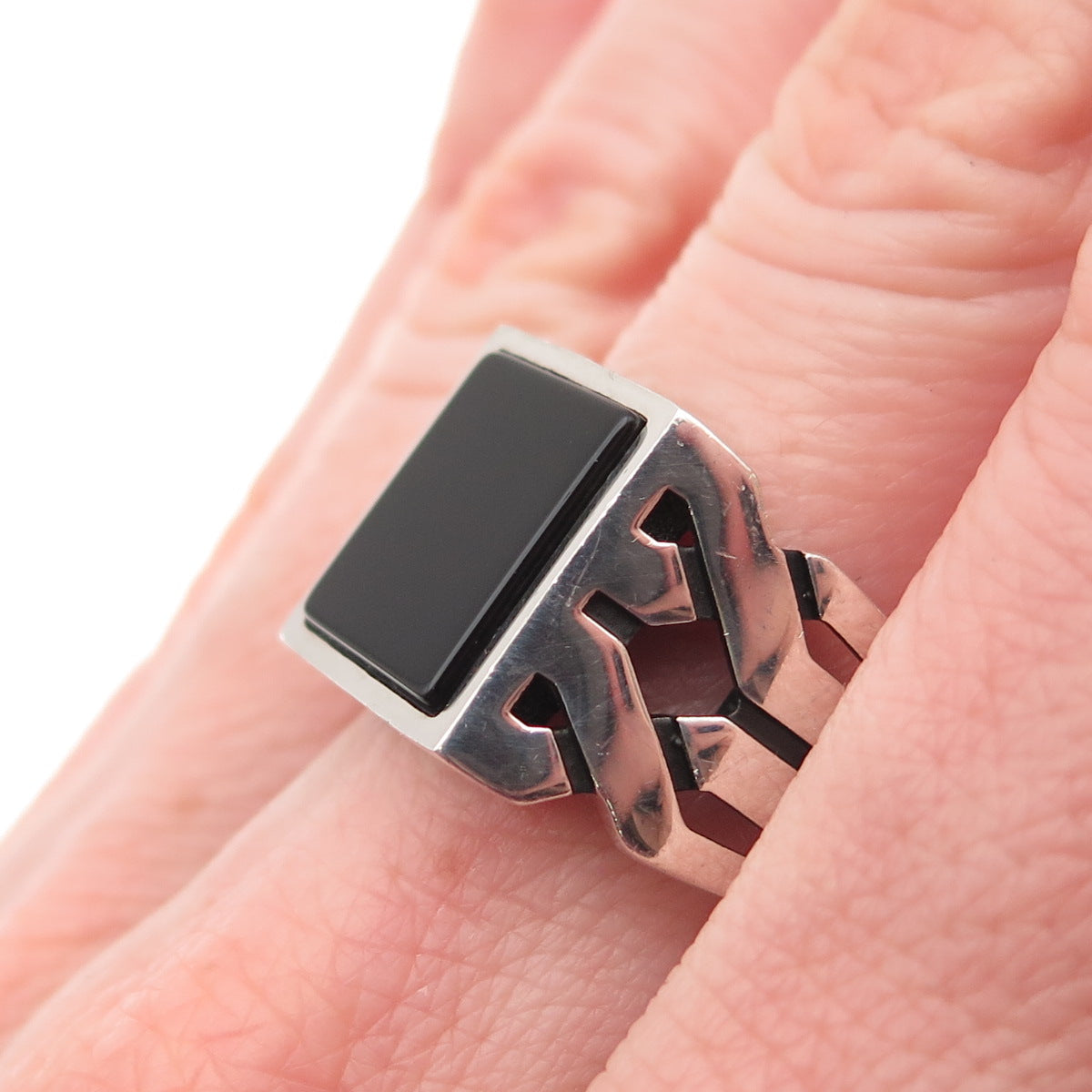 CHIMODA 925 Sterling Silver Real Black Onyx Woven Ring Size 9.75