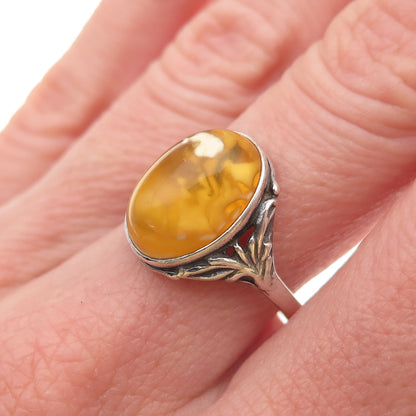 925 Sterling Silver Vintage Poland Real Butterscotch Amber Ring Size 7.75
