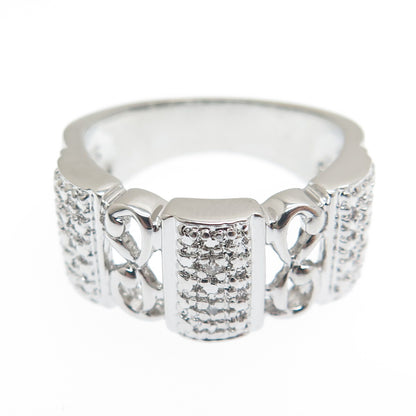 925 Sterling Silver Real Diamond Accent Ornate Ring Size 8.25