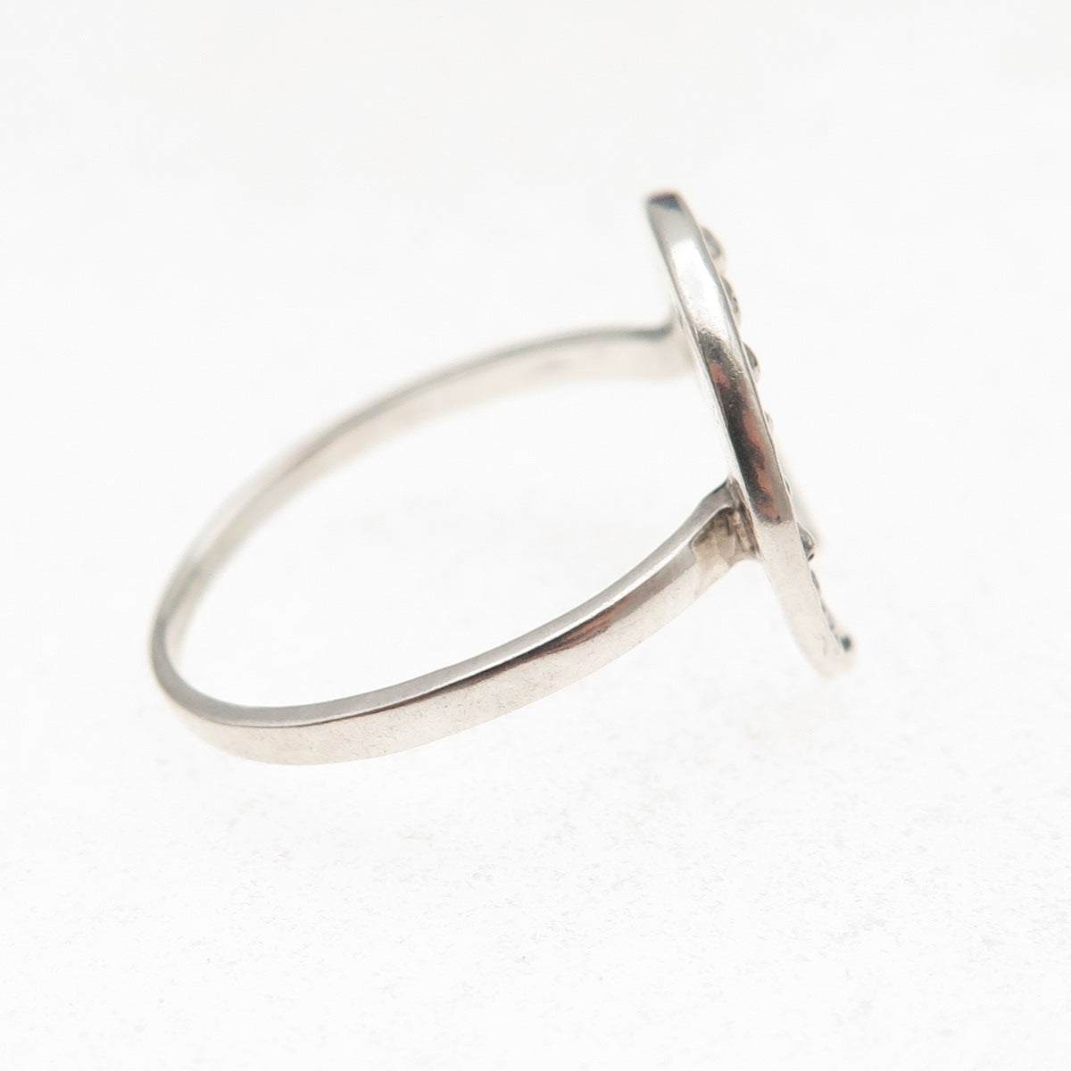 925 Sterling Silver Vintage Crescent Beaded Oxidized Ring Size 7