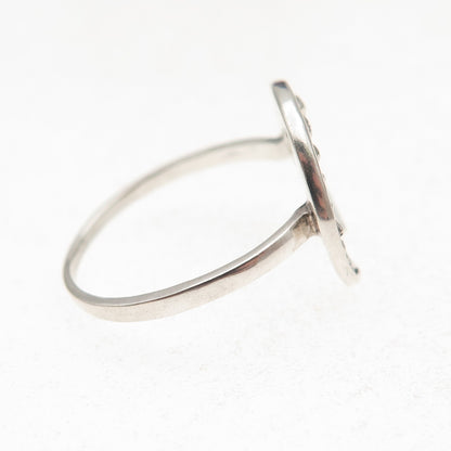 925 Sterling Silver Vintage Crescent Beaded Oxidized Ring Size 7