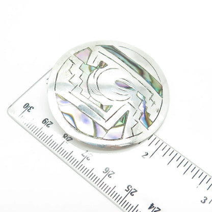 925 Sterling Silver Vintage Mexico Abalone Shell Modernist Pendant / Pin Brooch
