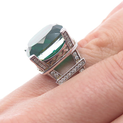 925 Sterling Silver Real Doublet Chrome Diopside & White Topaz Ring Size 6.25