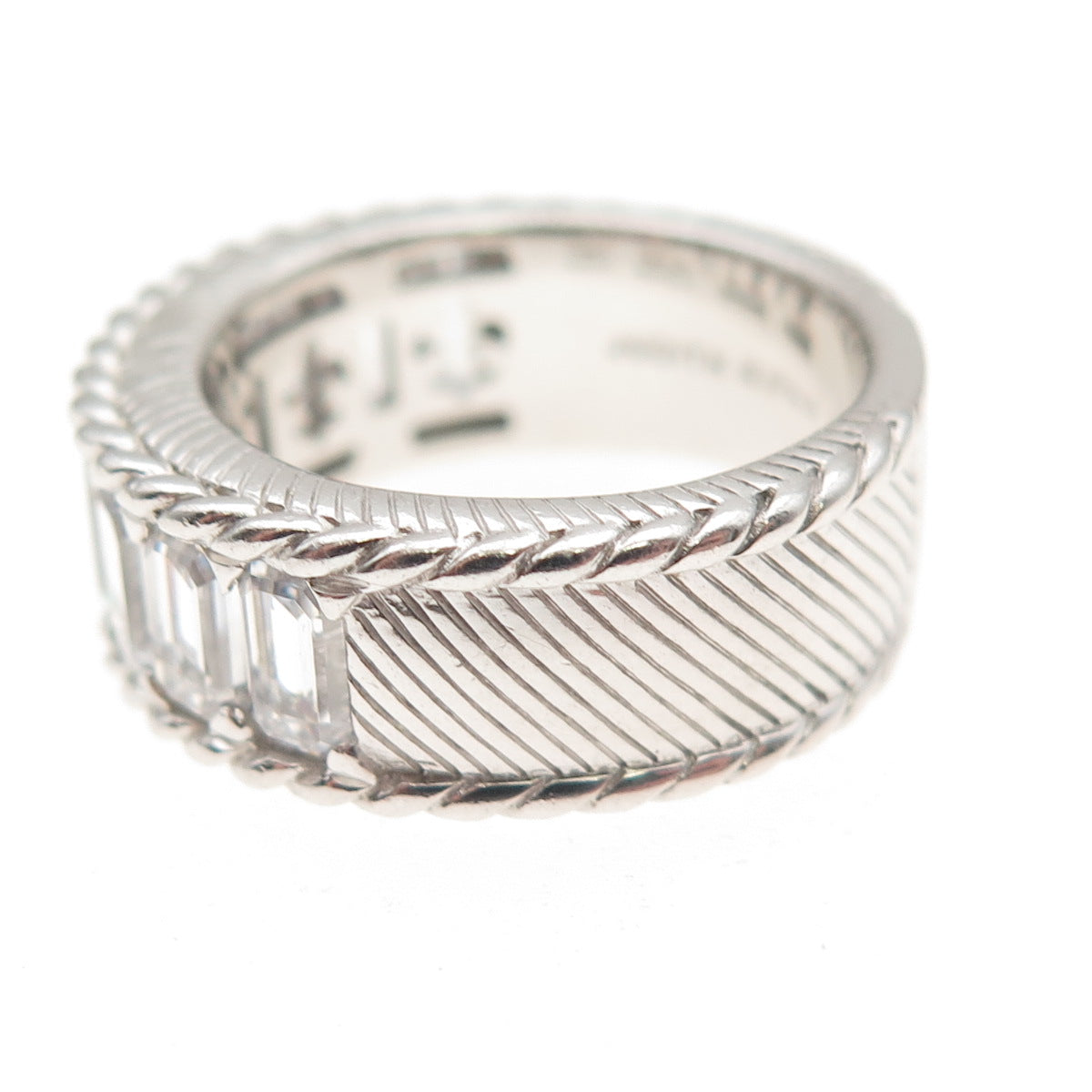 Judith Ripka 925 Sterling Silver Emerald-Cut C Z Band Ring Size 6