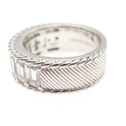 Judith Ripka 925 Sterling Silver Emerald-Cut C Z Band Ring Size 6