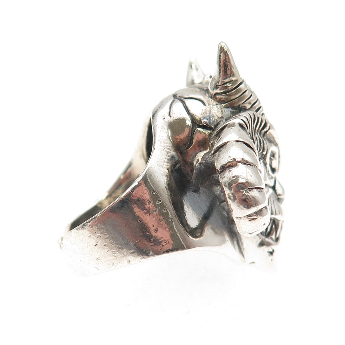 925 Sterling Silver Vintage Demon Skull Oxidized Adjustable Ring Size 9.5