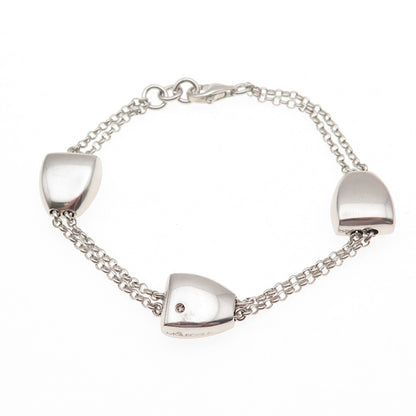Molecole 925 Sterling Silver Real Diamond Station 2-Row Rolo Link Bracelet 6.75"