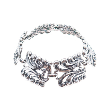 DANECRAFT 925 Sterling Silver Antique Floral Panel Link Oxidized Bracelet 7.75"