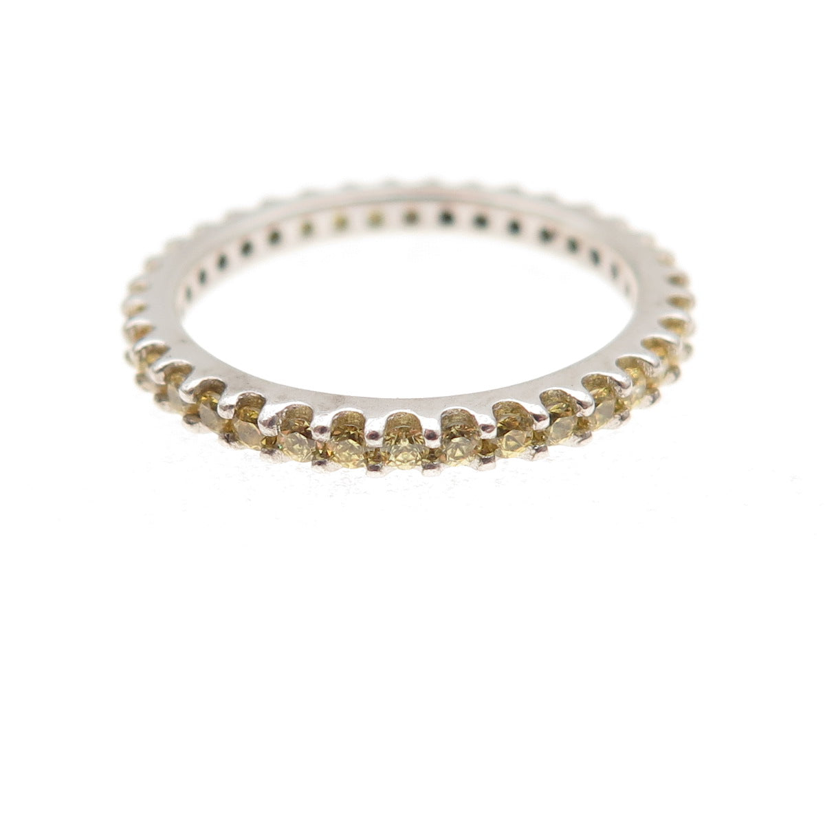 925 Sterling Silver Round-Cut Canary C Z Eternity All Around Band Ring Size 5