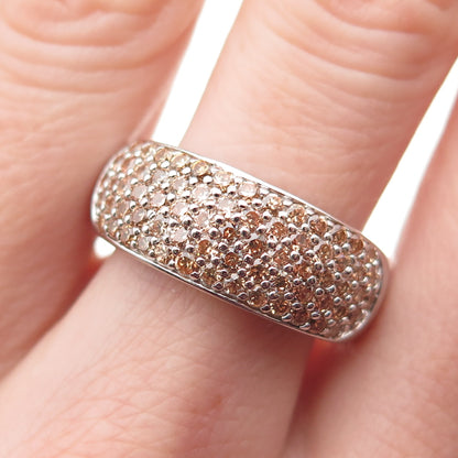 925 Sterling Silver Round-Cut Champagne C Z Sparkle Ring Size 9.5