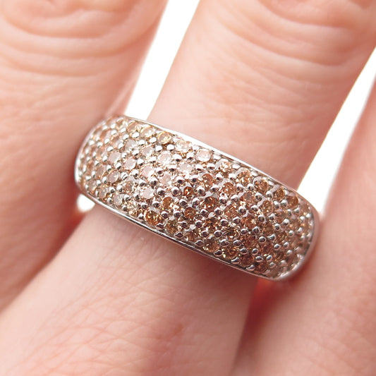 925 Sterling Silver Round-Cut Champagne C Z Sparkle Ring Size 9.5