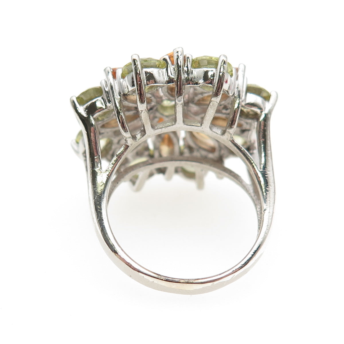 925 Sterling Silver Marquise-Cut Orange & Round-Cut Green C Z Ring Size 7.25