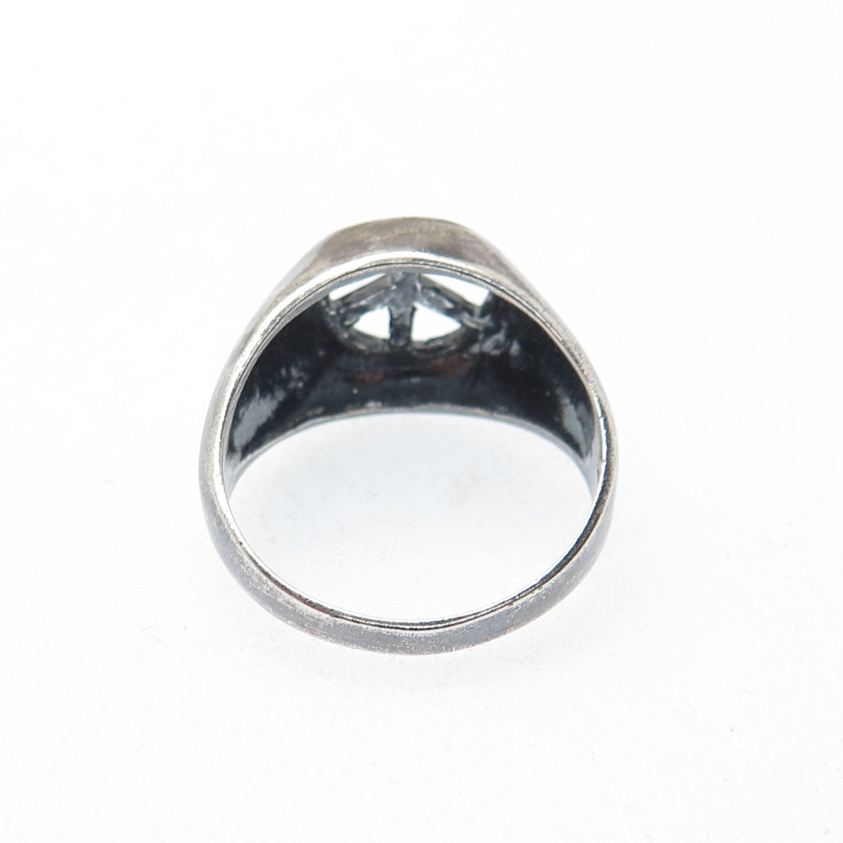 925 Sterling Silver Vintage Peace Symbol Oxidized Ring Size 9.5
