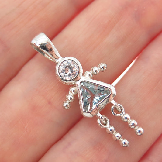 CELLINI Sterling Vintage Blue White CZ March Birthstone Girl Articulated Pendant