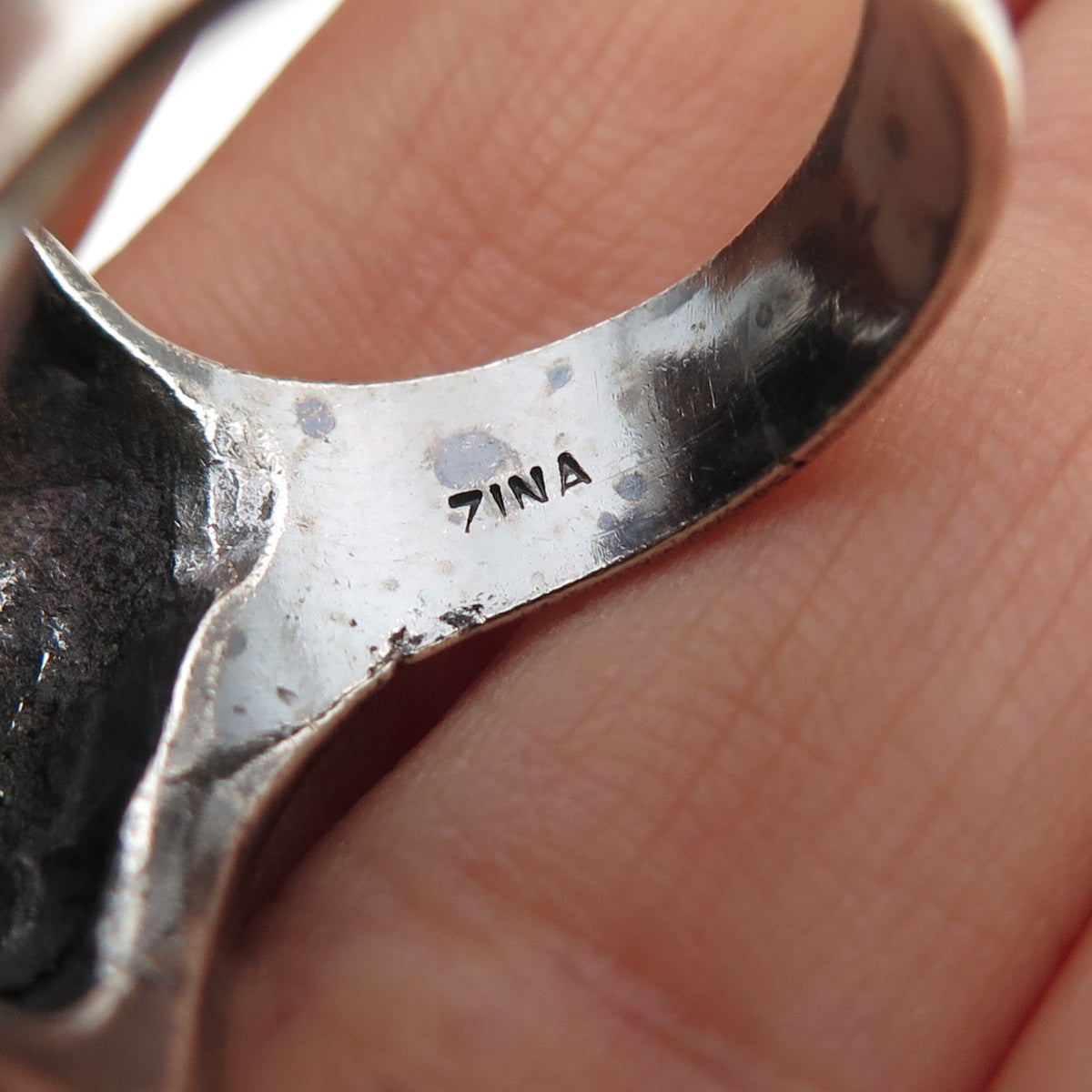ZINA 925 Sterling Silver Vintage Modernist Oxidized Statement Ring Size 9.5