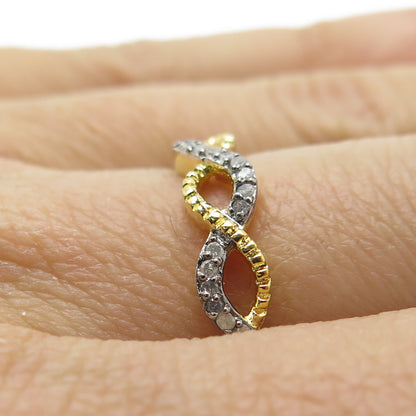 925 Sterling Silver Gold Plated Real White Diamond Infinity Ring Size 7.25