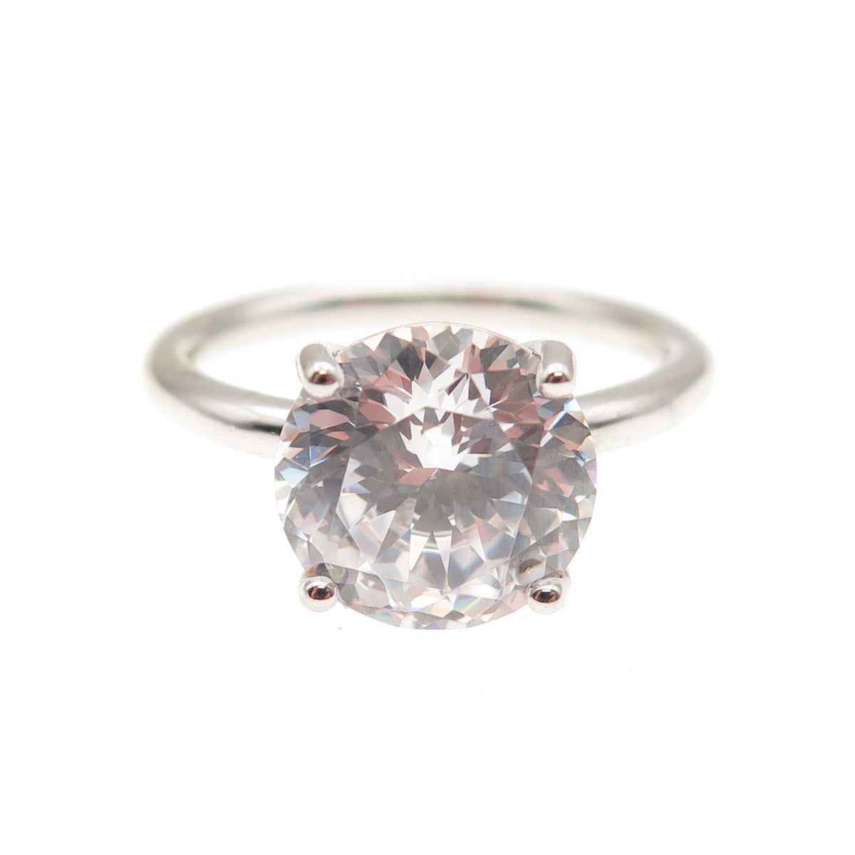 DSMK 925 Sterling Silver Round-Cut C Z Engagement Ring Size 7