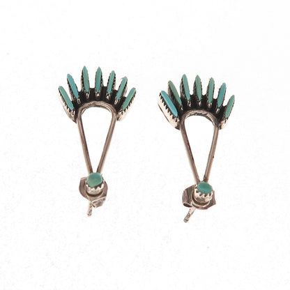 Old Pawn Sterling Silver Vintage Turquoise Needlepoint Tribal Dangle Earrings