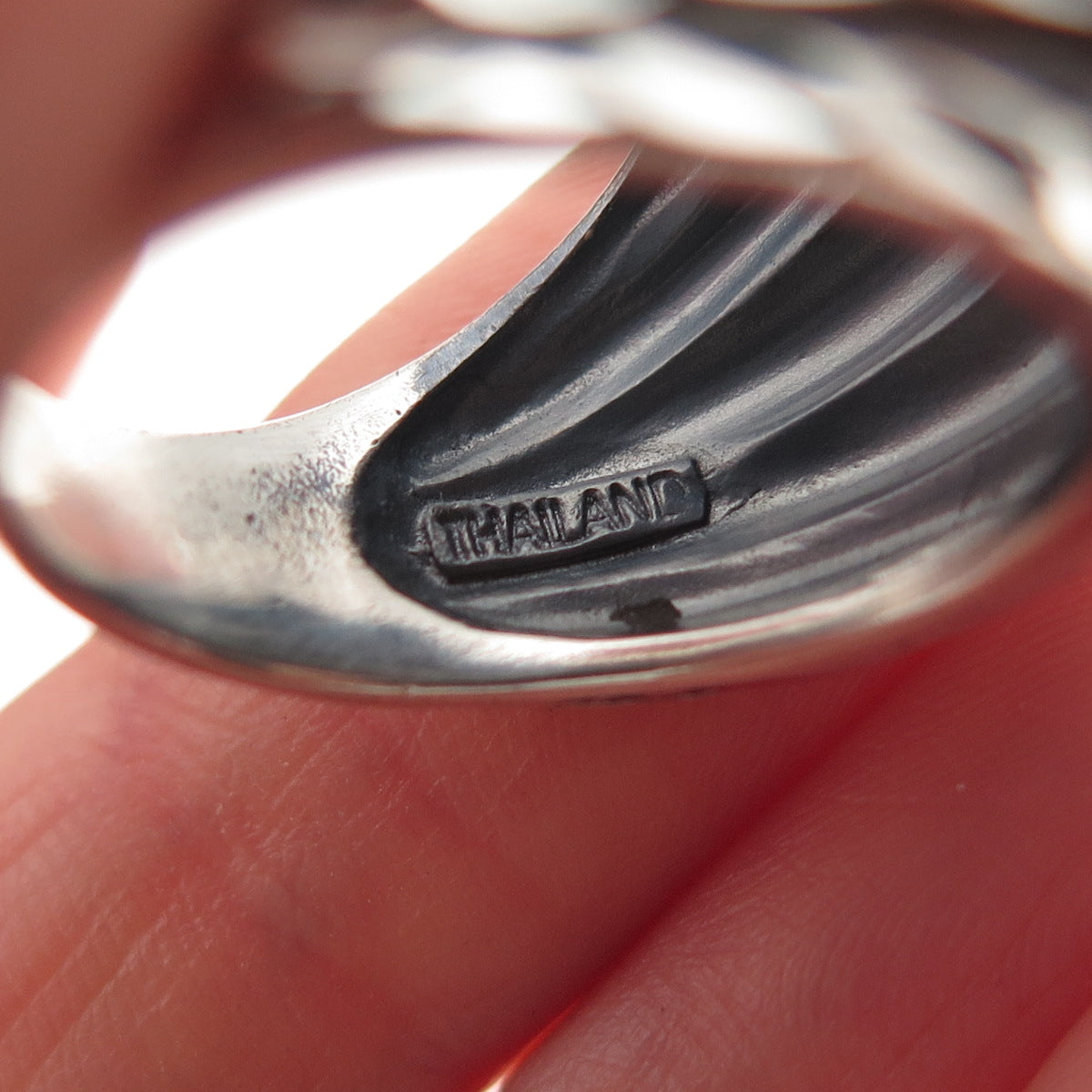 Chapal Zenray 925 Sterling Silver Vintage Modernist Ribbed Oxidized Ring Size 7