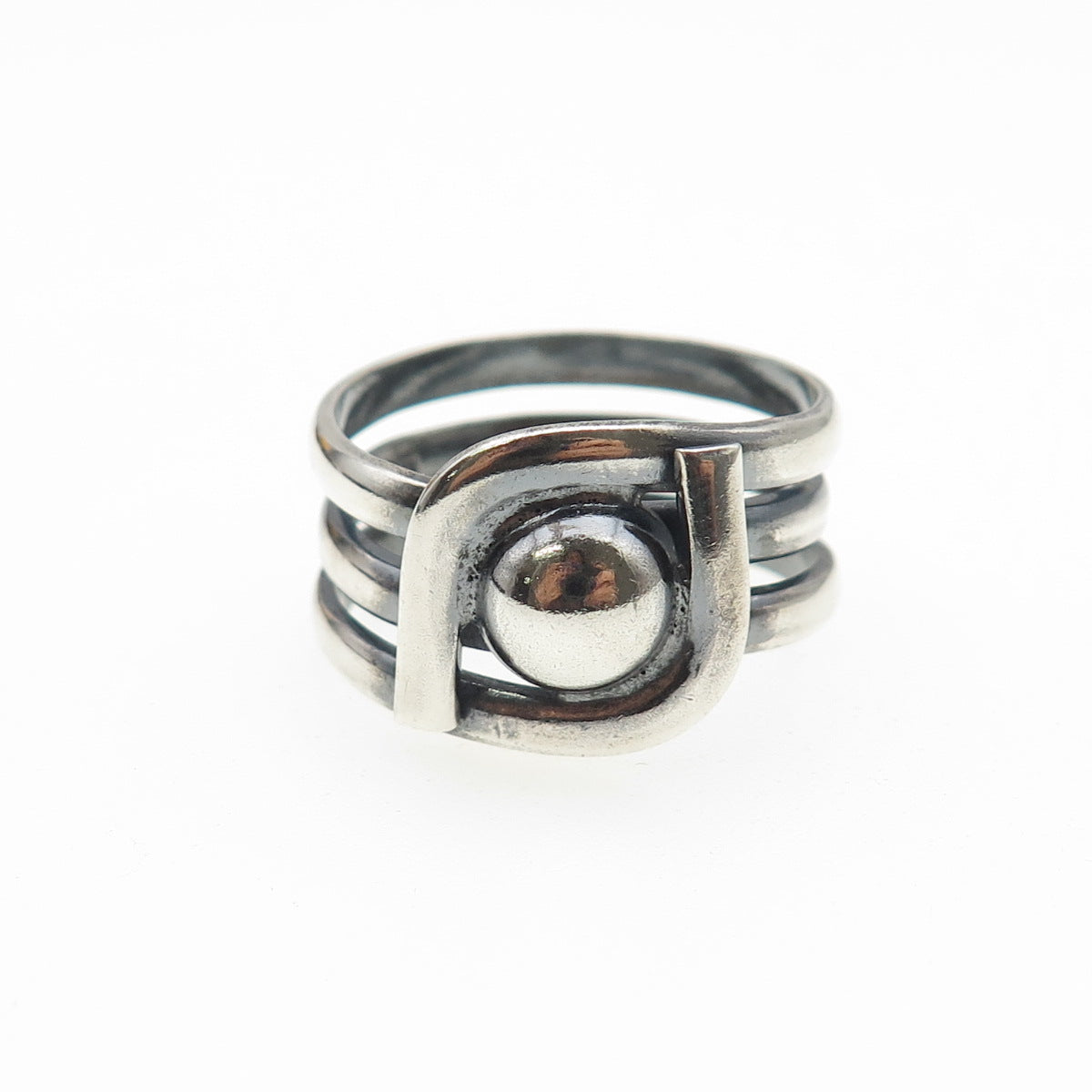 925 Sterling Silver Vintage Modernist Multi-Row Oxidized Ring Size 9.25