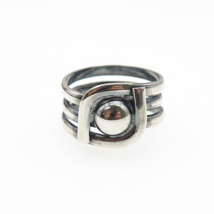 925 Sterling Silver Vintage Modernist Multi-Row Oxidized Ring Size 9.25